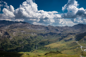 Alpine panorama and view of the Edelwais hill