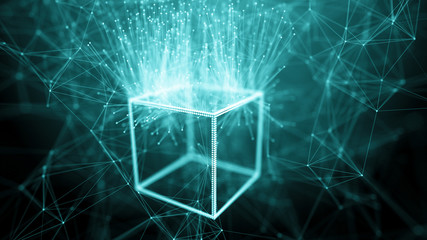 Block chain network concept. Big Data. Background made of line, circles and particles. 4k rendering.