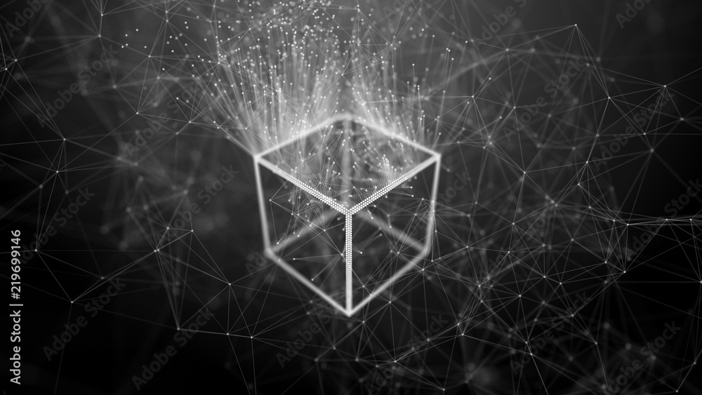 Aufkleber Block chain network concept. Big Data. Background made of line, circles and particles. 4k rendering.