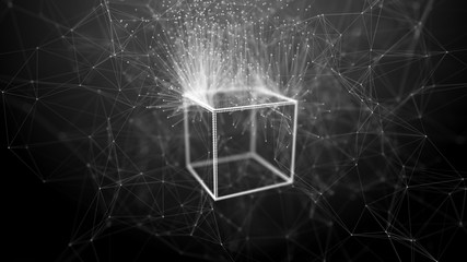 Block chain network concept. Big Data. Background made of line, circles and particles. 4k rendering.