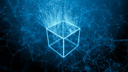 Block chain network concept. Big Data. Background made of line, circles and particles. 4k rendering.