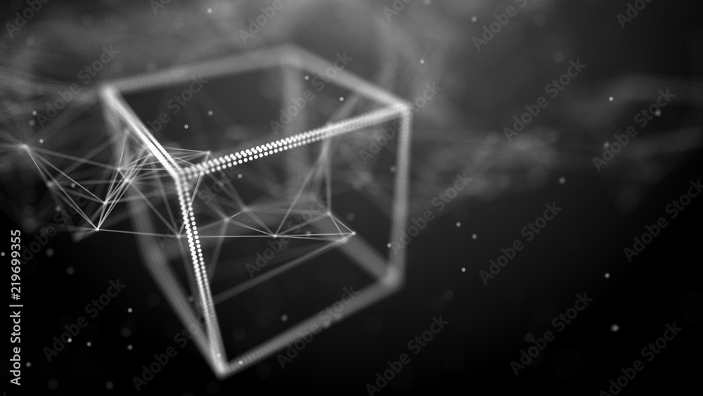 Aufkleber Block chain network concept. Big Data. Background made of line, circles and particles. 4k rendering.