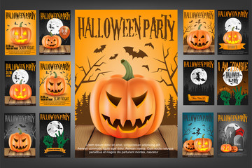 set of 13 scary poster for halloween party.vector illustration