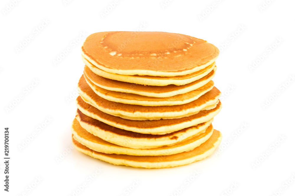 Wall mural pancakes stack isolated on white background closeup