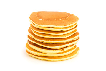 Pancakes stack isolated on white background closeup