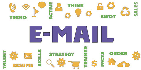 E-MAIL Hi tech concept with icons tags clouds and words