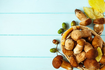 Mushrooms on a wooden table