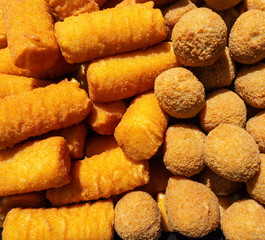 Fresh fried of potato croquettes and olives