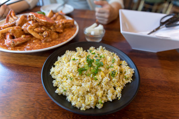 Serving of fried rice with Chili Crab