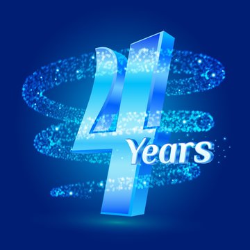 4 years shine anniversary 3d logo celebration with glittering spiral star dust trail sparkling particles. Four years anniversary modern design elements. Vector Illustration.