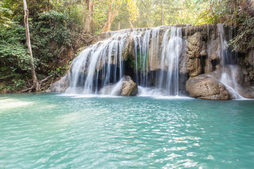 Fototapeta na wymiar Famous Erawan waterfall in Thailand
