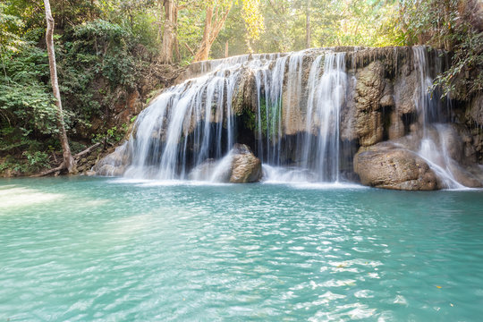 Famous Erawan waterfall in Thailand