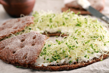 Sandwich with cream cheese and cress