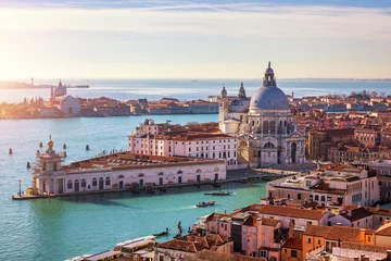 Fotobehang Aerial View of the Grand Canal and Basilica Santa Maria della Salute, Venice, Italy. Venice is a popular tourist destination of Europe. Venice, Italy. © daliu