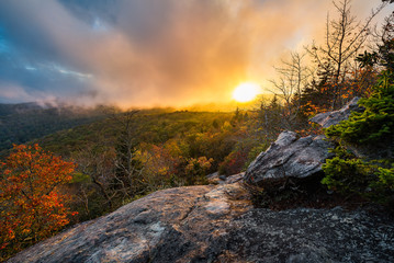 Autumn scenic unset over the Blue Ridge Mountains of North Carolina