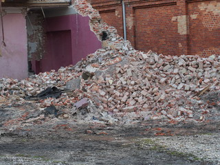 destroyed old brick building