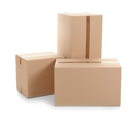 Cardboard boxes on white background. Moving day