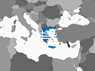 Greece with flag on globe