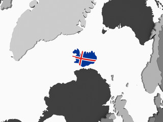 Fototapeta premium Iceland with flag on globe