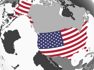 USA with flag on globe