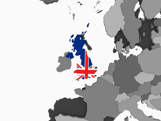 United Kingdom with flag on globe