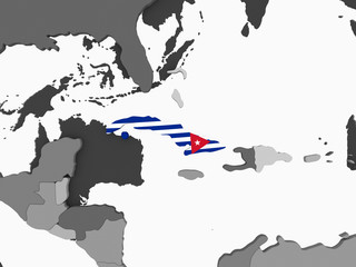 Cuba with flag on globe
