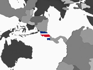 Costa Rica with flag on globe