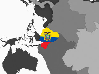 Ecuador with flag on globe