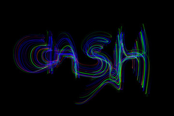 Cash - Multicolour hand written word, text - Light Painting Neon Colour Motion Trails v1