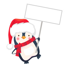 penguin holding sign