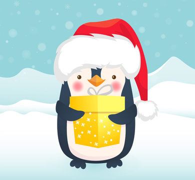 penguin with gift