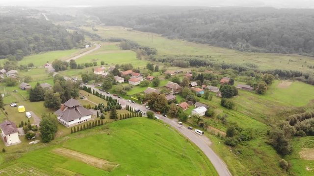 Aerial view of Nahuievychi village, place where was born and lived prominent Ukrainian poet Ivan Franko. Ivan Franko Museum and old house where he lived, Ukraine