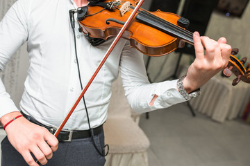 Violin playing viola musician. Man violinist classical musical instrument  fiddle playing on...