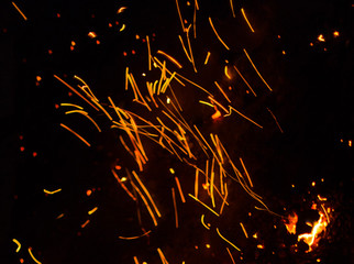 Flame of fire with sparks on a black background