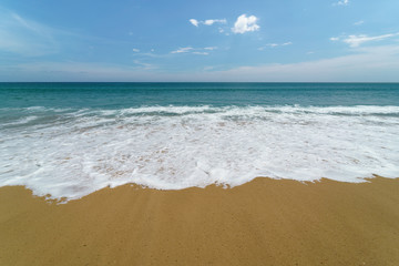 Fototapeta na wymiar Text Space blue sky sea shore beach