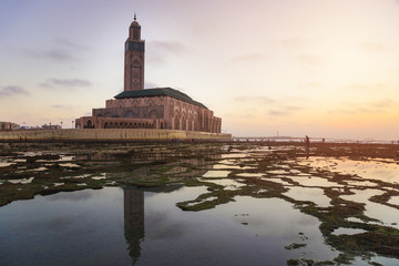 view of Hassan II mosque at sunset - Casablanca - Morocco