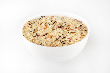 Bowl of mixed rice isolated at white background.