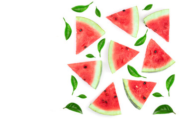 slices of watermelon isolated on white background. Top view. Flat lay pattern