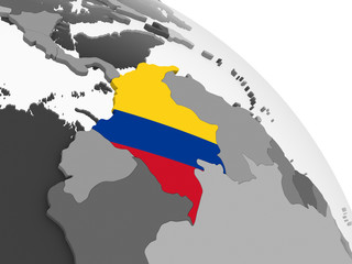 Colombia with flag on globe