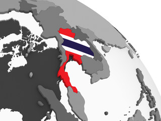 Thailand with flag on globe
