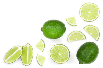 Fototapeta na wymiar sliced lime isolated on white background with copy space for your text.. Top view. Flat lay pattern