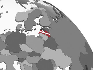 Latvia with flag on globe