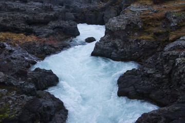 Barnafoss Waterfall, the Children's Falls, in West Iceland