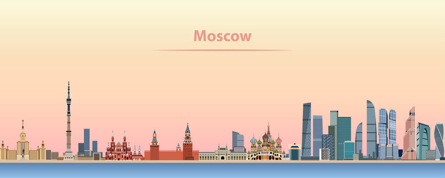 Moscow skyline at sunrise vector illustration