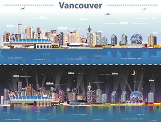 Naklejka premium wektor streszczenie ilustracji Vancouver w dzień iw nocy