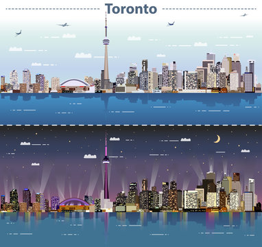 Toronto at day and night vector illustration