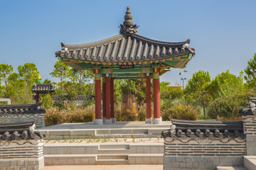 Buddhist temple bells. Ring bell. Colorful korean style.