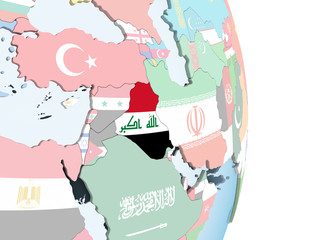 Iraq with flag on globe