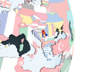 Serbia with flag on globe