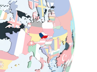 Czech republic with flag on globe